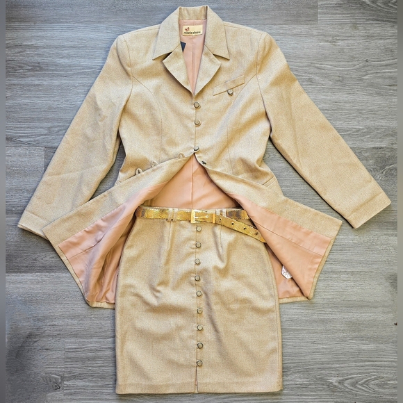 Vintage Jackets & Blazers - Vintage Elegant Tan Blazer and Skirt Set